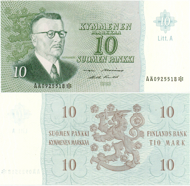 10 Markkaa 1963 Litt.A AÅ0925518* kl.8-9